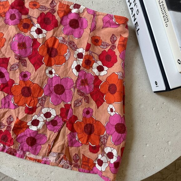 Urban Outfitters Rosie Notched Floral Pelmet Mini Skirt Linen Blend Size S - Picture 9 of 14